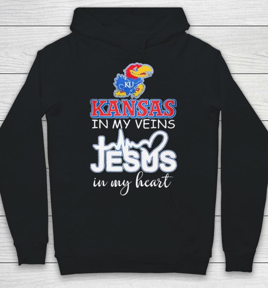 Kansas Jayhawks In My Veins Jesus In My Heart 2024 Hoodie