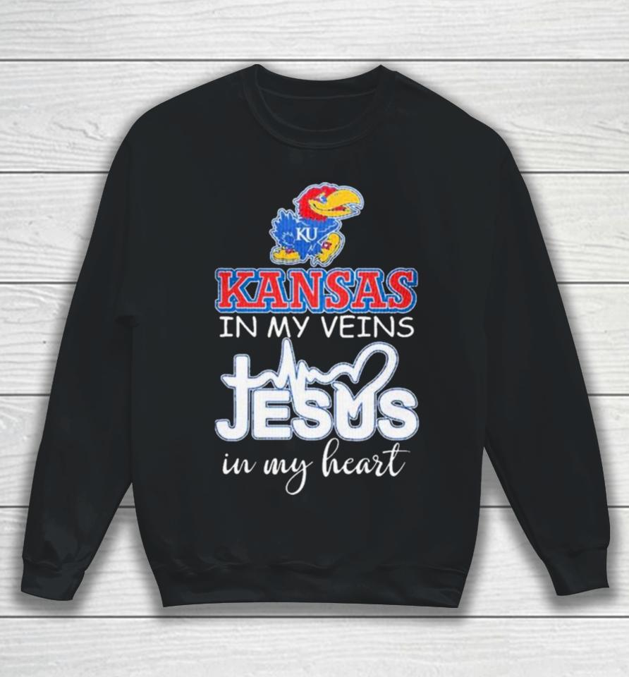 Kansas Jayhawks In My Veins Jesus In My Heart 2024 Sweatshirt
