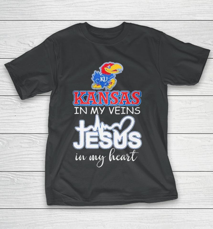 Kansas Jayhawks In My Veins Jesus In My Heart 2024 T-Shirt