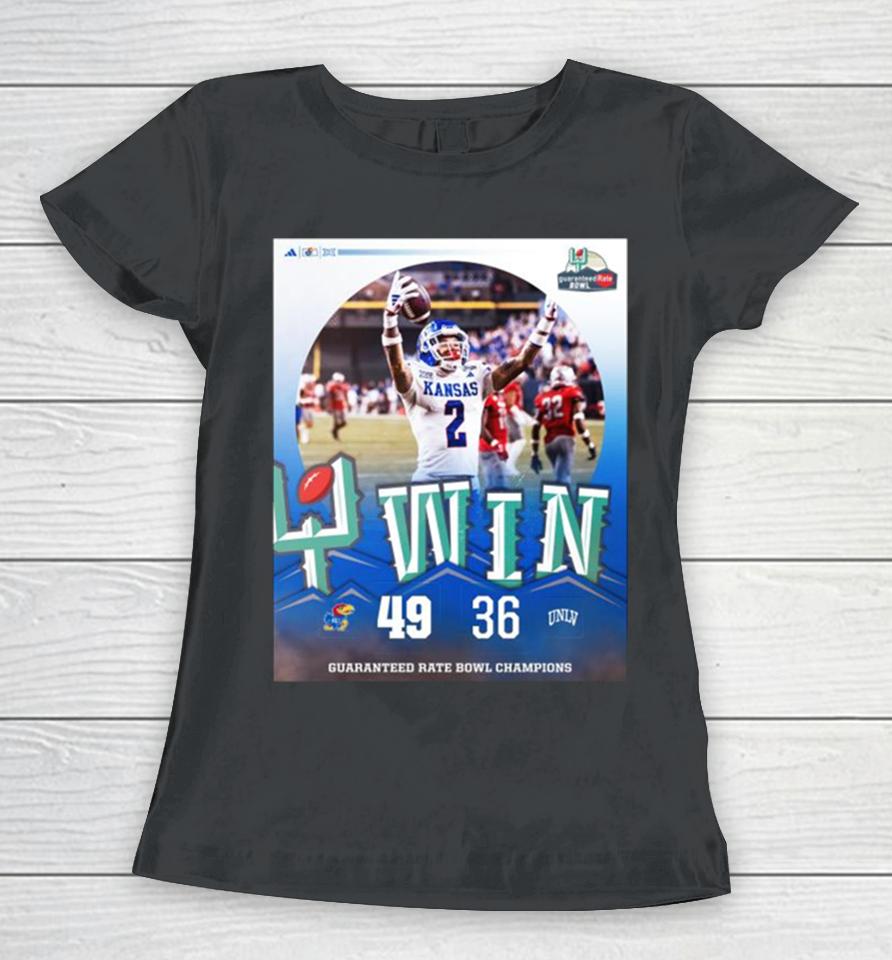 Kansas Jayhawks Win 49 36 Unlv Football 2023 Guaranteed Rate Bowl Champions Final Score Women T-Shirt