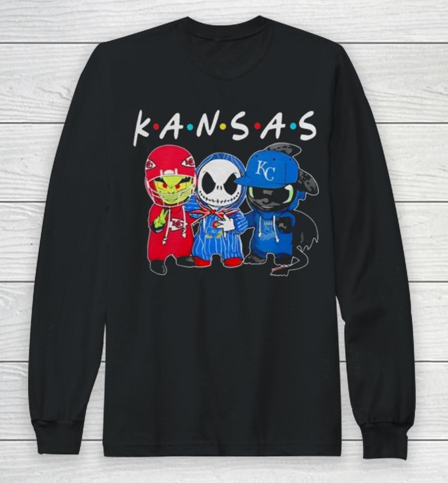 Kansas Sports Teams Jack Skellington X Grinch And Toothless Dragon Long Sleeve T-Shirt