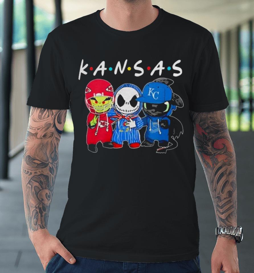 Kansas Sports Teams Jack Skellington X Grinch And Toothless Dragon Premium T-Shirt