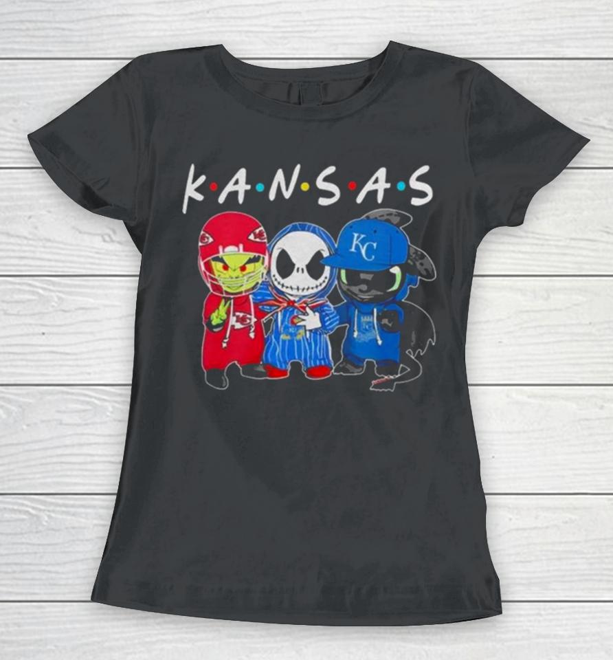 Kansas Sports Teams Jack Skellington X Grinch And Toothless Dragon Women T-Shirt