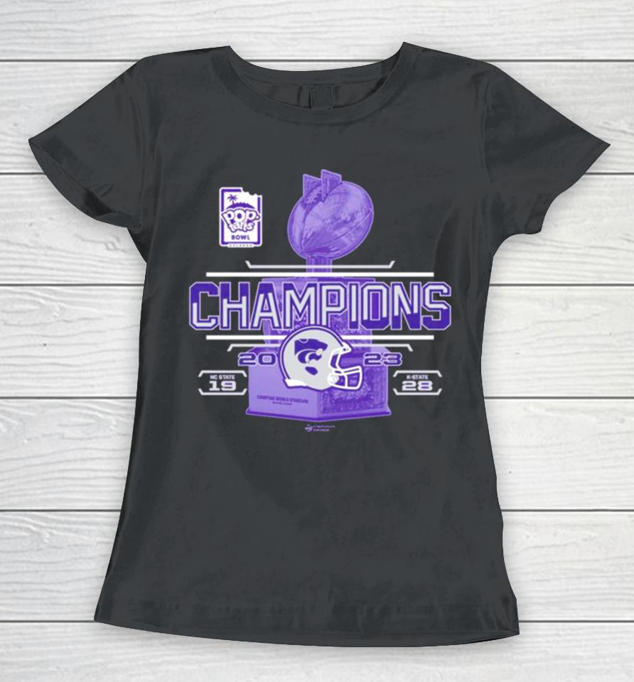 Kansas State Wildcats 2023 Pop Tarts Bowl Champions 28 19 Nc State Score Purple Women T-Shirt