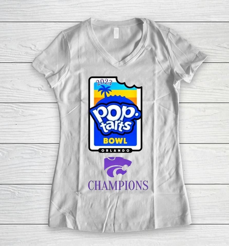 Kansas State Wildcats Football 2023 Pop Tarts Bowl Champions Women V-Neck T-Shirt