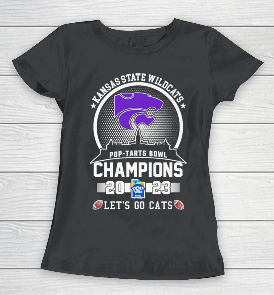 Kansas State Wildcats Football 2023 Pop Tarts Bowl Champions Skyline Let’s Go Cats Women T-Shirt