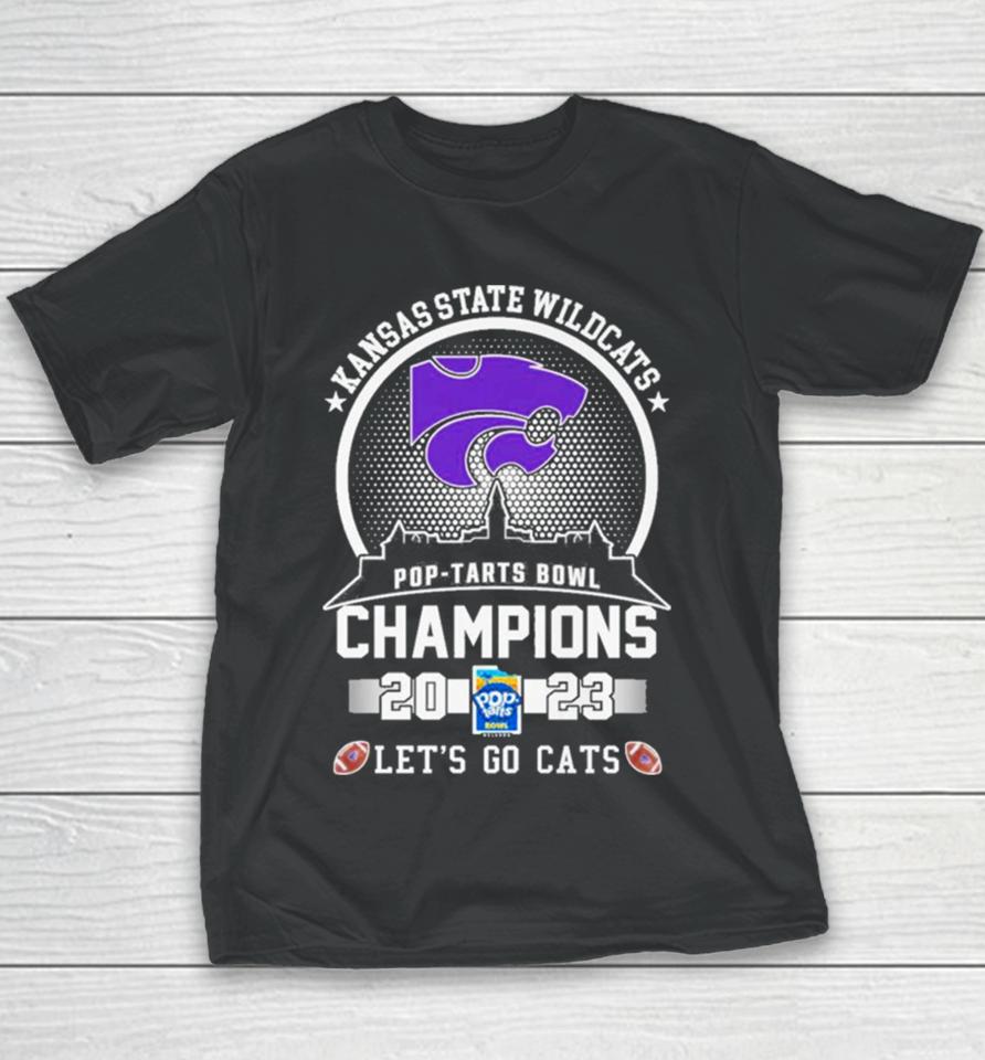 Kansas State Wildcats Football 2023 Pop Tarts Bowl Champions Skyline Let’s Go Cats Youth T-Shirt