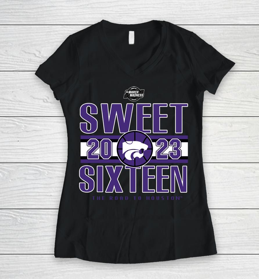 Kansas State Wildcats Sweet 2023 Sixteen The Road To Houston Women V-Neck T-Shirt