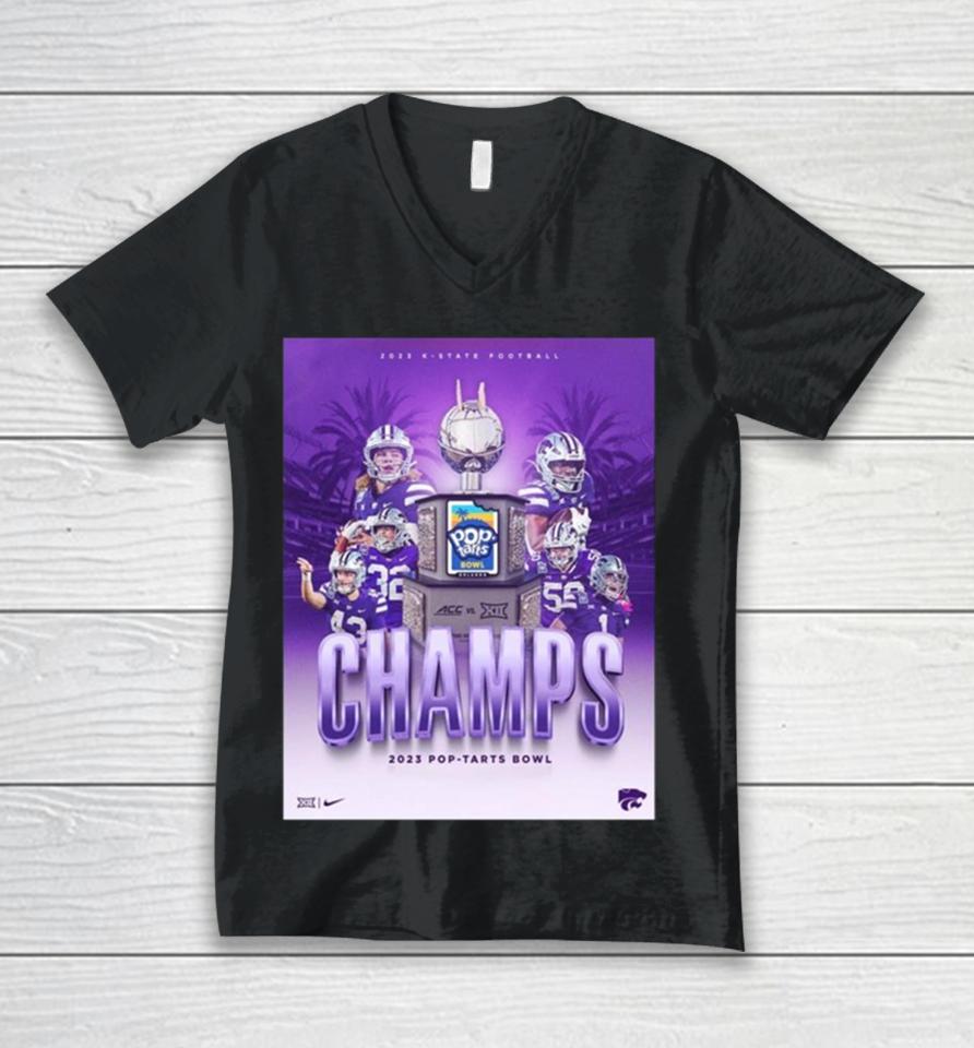 Kansas State Wildcats With The 2023 Pop Tarts Bowl Champions Ncaa College Football Unisex V-Neck T-Shirt
