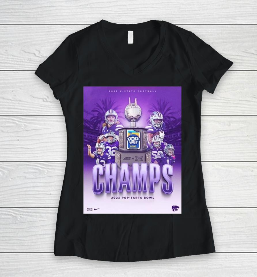 Kansas State Wildcats With The 2023 Pop Tarts Bowl Champions Ncaa College Football Women V-Neck T-Shirt