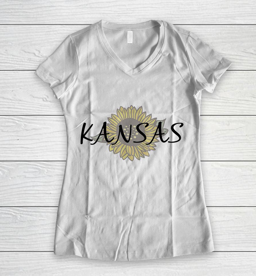 Kansas Sunflower Women V-Neck T-Shirt