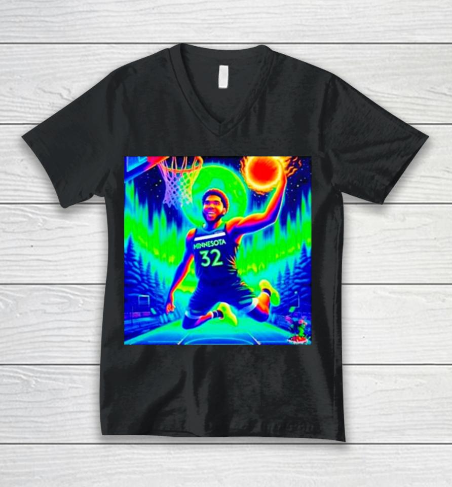 Karl Anthony Towns Flying Kat Psychedelic Meme Minnesota Timberwolves Unisex V-Neck T-Shirt