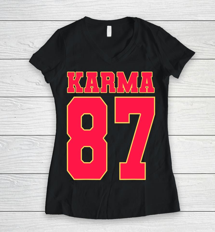 Karma 87 Football Fans Women V-Neck T-Shirt