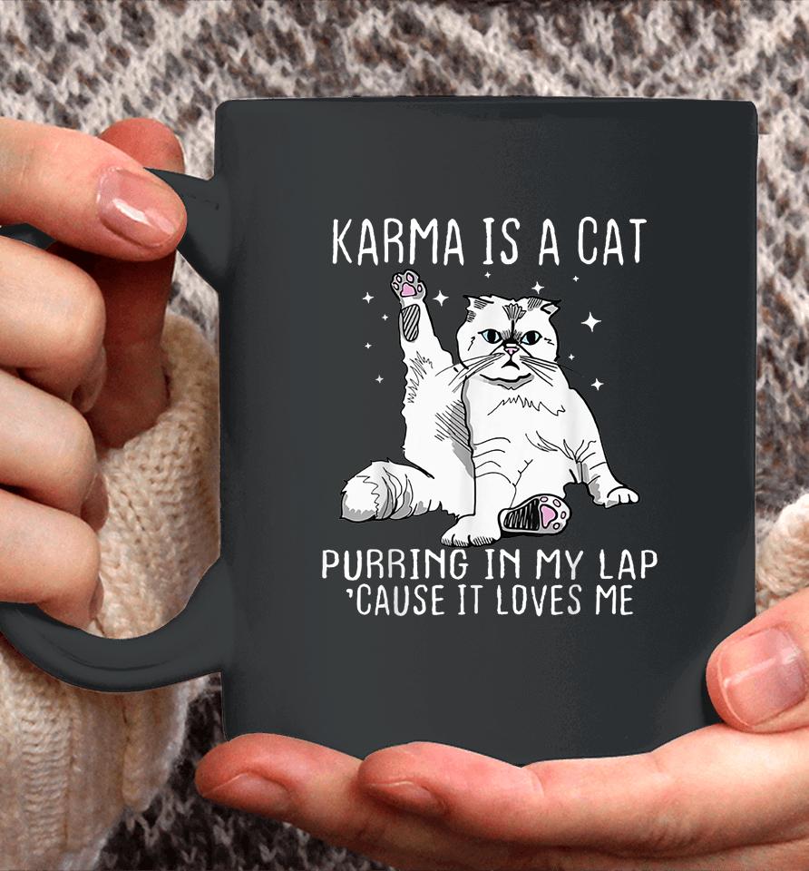 Karma Is A Cat Purring In My Lap Cause It's Loves Me Coffee Mug