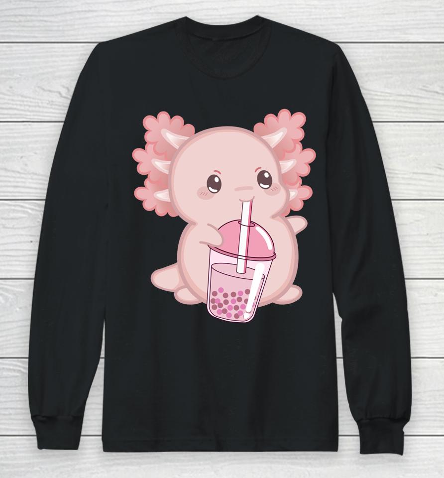 Kawaii Anime Axolotl Boba Bubble Tea Long Sleeve T-Shirt