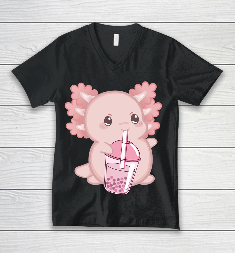 Kawaii Anime Axolotl Boba Bubble Tea Unisex V-Neck T-Shirt