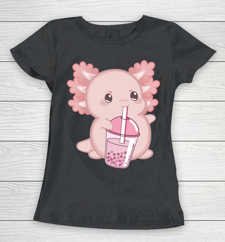 Kawaii Anime Axolotl Boba Bubble Tea Women T-Shirt