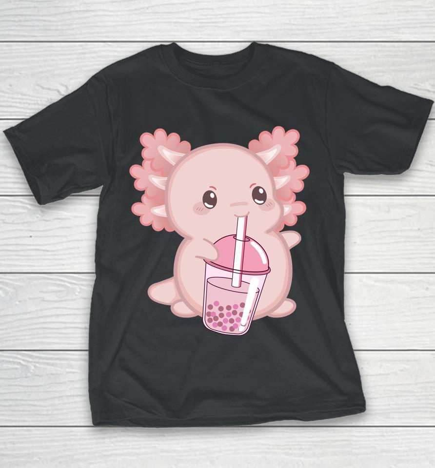 Kawaii Anime Axolotl Boba Bubble Tea Youth T-Shirt
