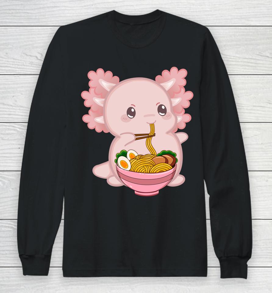 Kawaii Anime Axolotl Ramen Noodle Long Sleeve T-Shirt