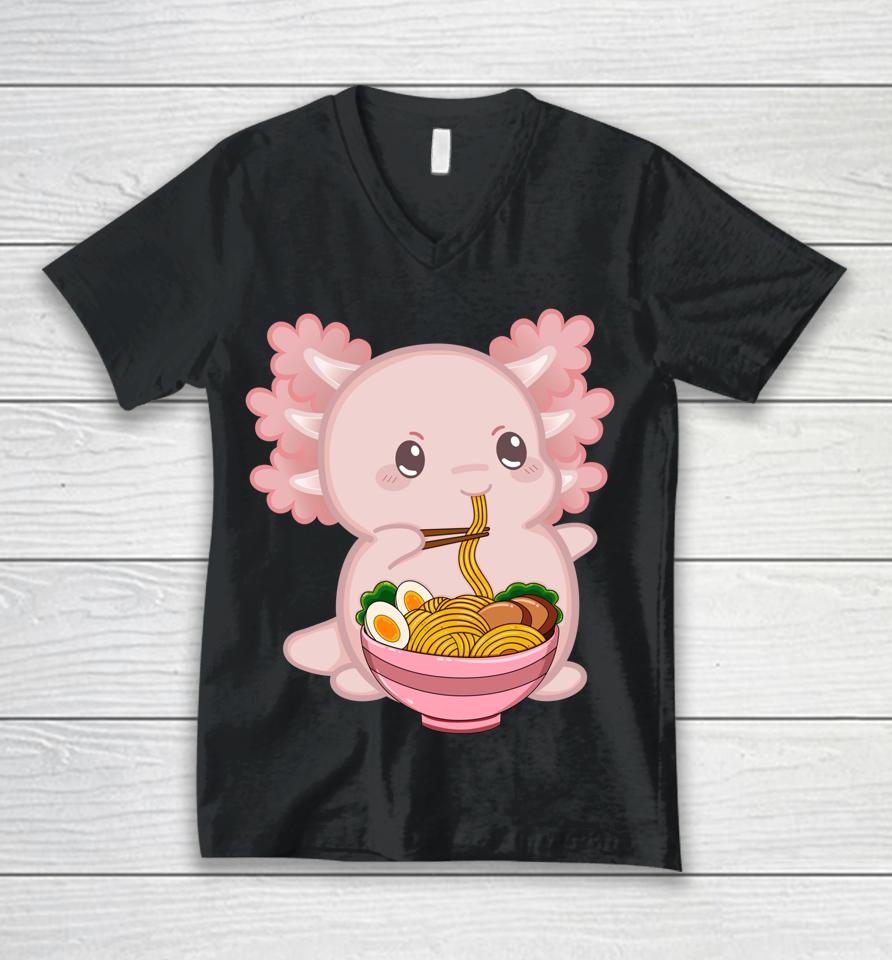 Kawaii Anime Axolotl Ramen Noodle Unisex V-Neck T-Shirt