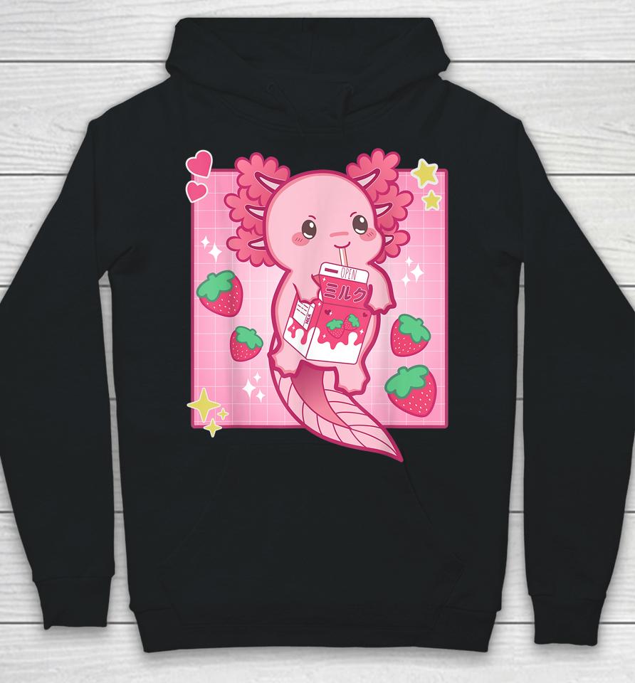 Kawaii Anime Axolotl Strawberry Milk Hoodie