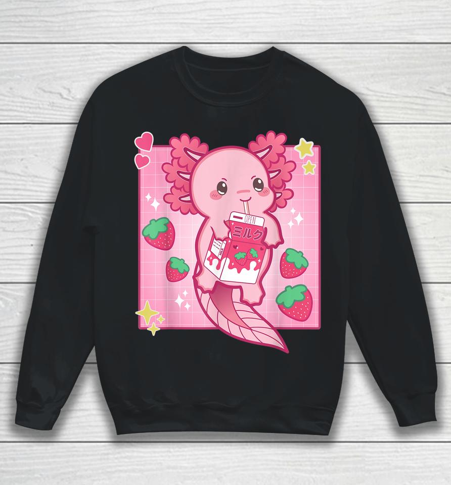 Kawaii Anime Axolotl Strawberry Milk Sweatshirt