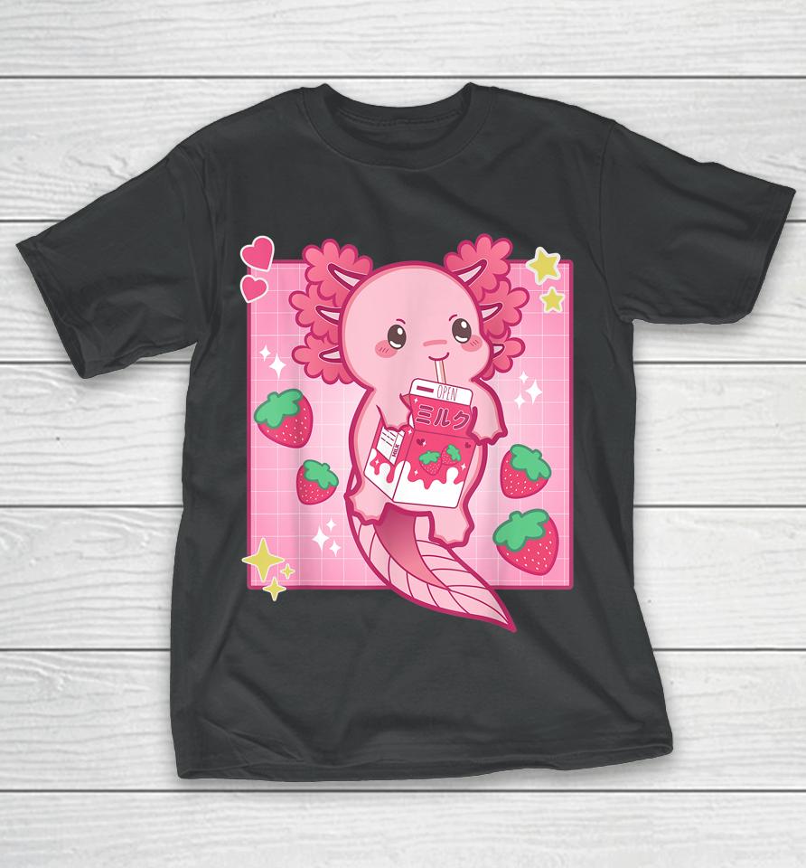 Kawaii Anime Axolotl Strawberry Milk T-Shirt