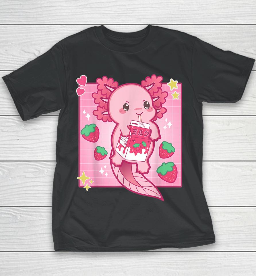 Kawaii Anime Axolotl Strawberry Milk Youth T-Shirt