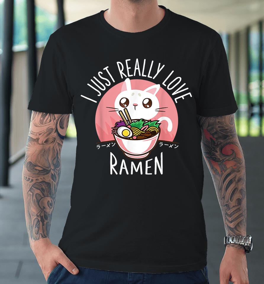 Kawaii Anime Cat Love Ramen Japanese Noodles Premium T-Shirt