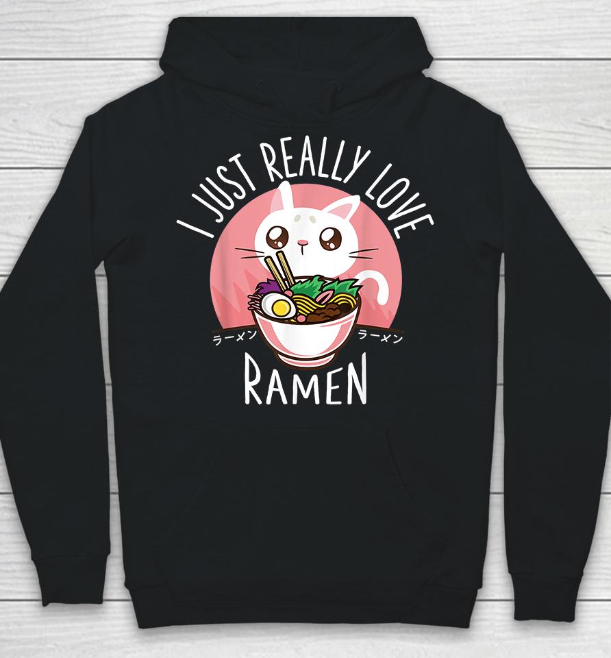 Kawaii Anime Cat Love Ramen Japanese Noodles Hoodie