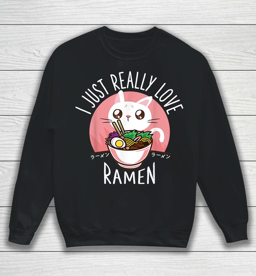 Kawaii Anime Cat Love Ramen Japanese Noodles Sweatshirt