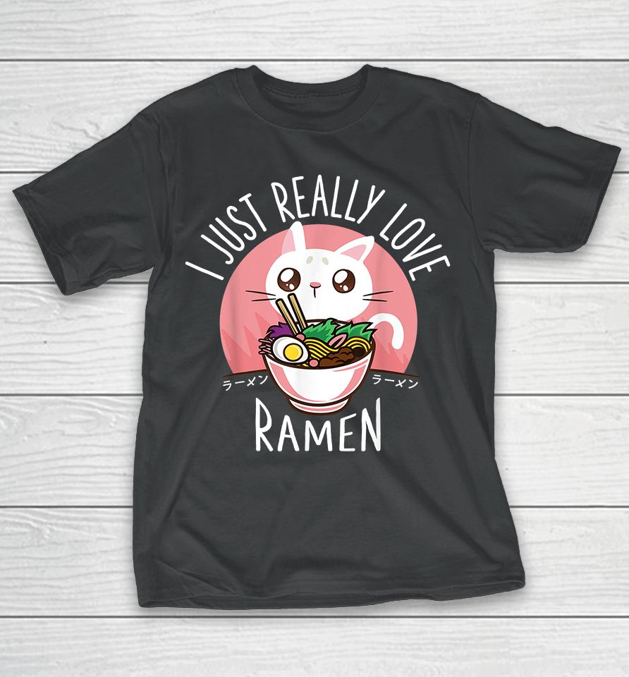 Kawaii Anime Cat Love Ramen Japanese Noodles T-Shirt