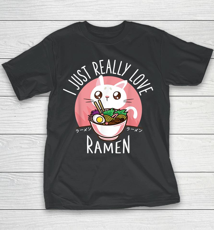 Kawaii Anime Cat Love Ramen Japanese Noodles Youth T-Shirt