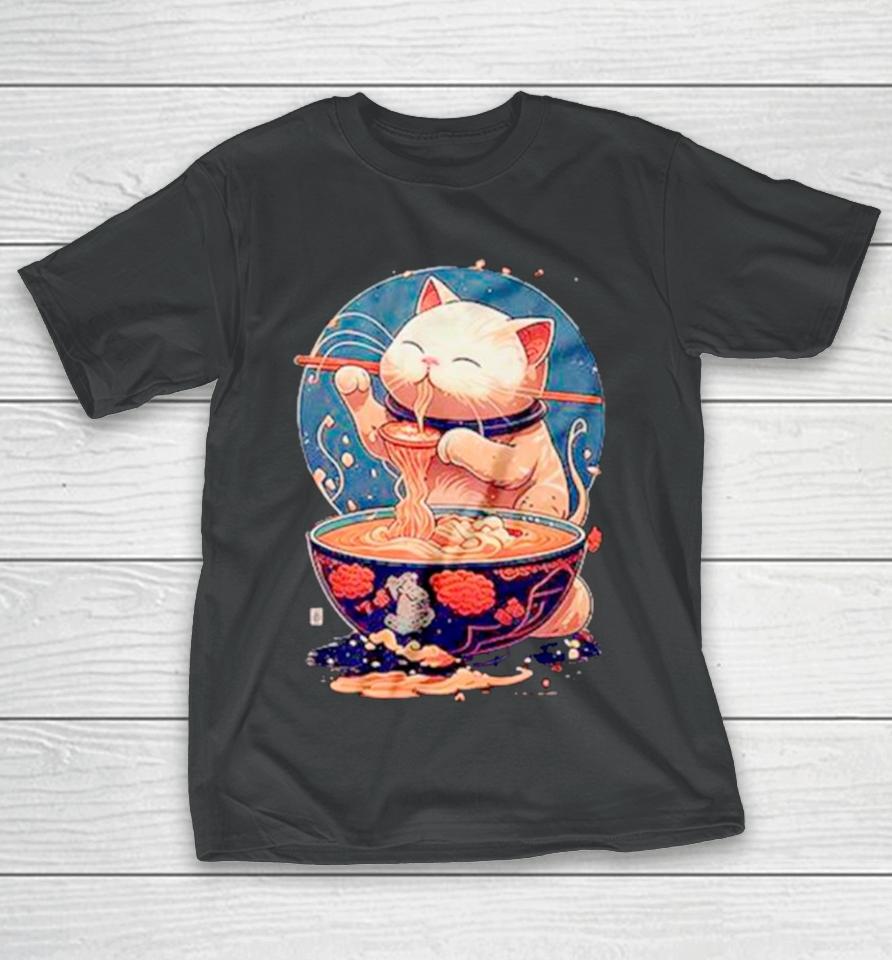 Kawaii Cat Eating Ramen T-Shirt