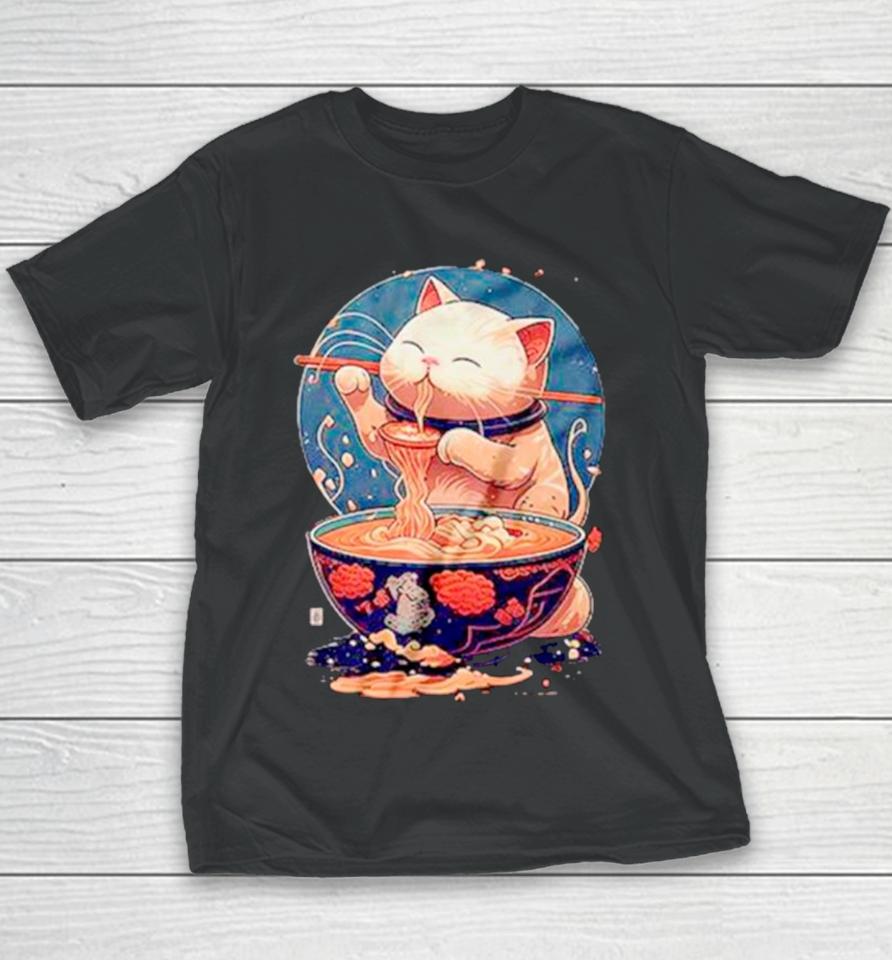 Kawaii Cat Eating Ramen Youth T-Shirt