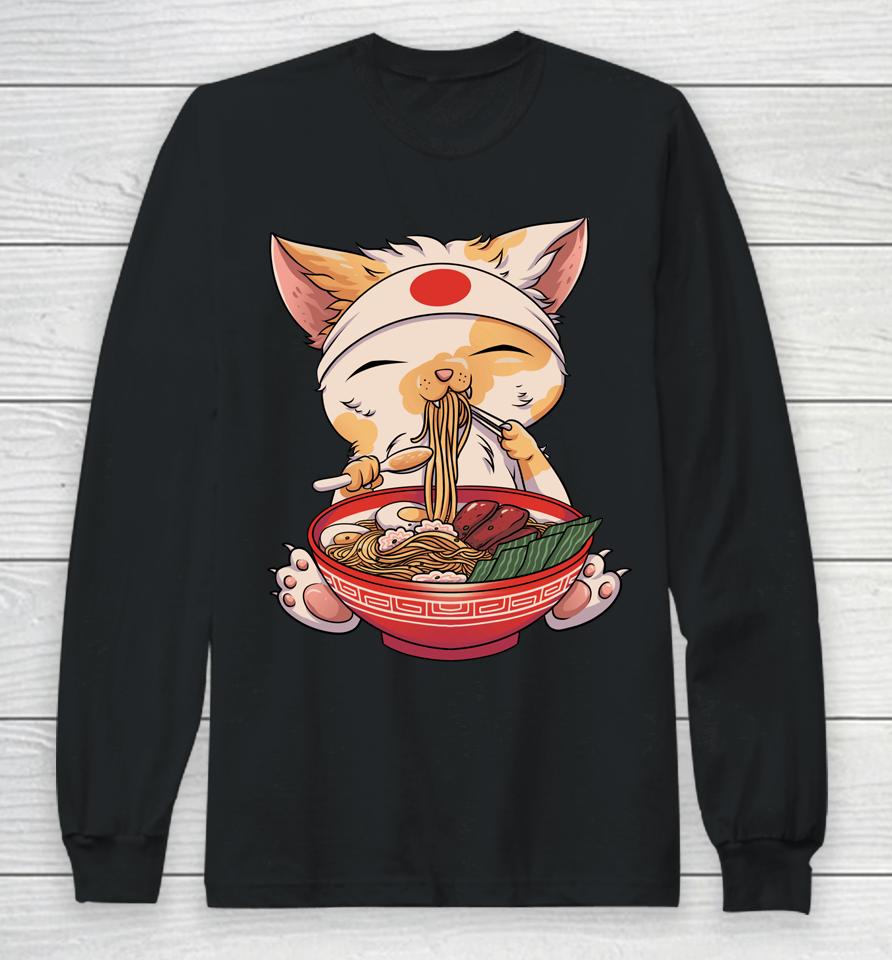 Kawaii Cat Ramen Noodles Cute Kitten Japanese Anime Gifts Long Sleeve T-Shirt
