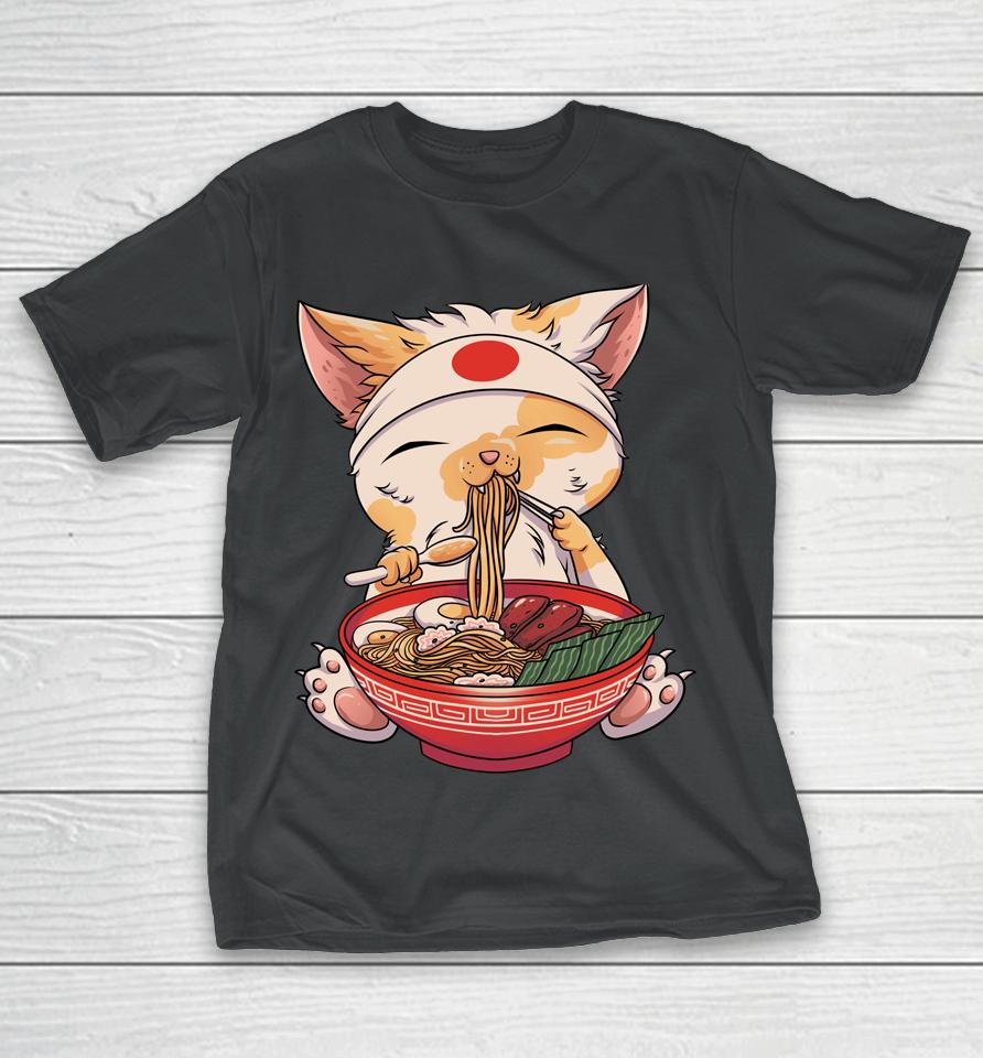 Kawaii Cat Ramen Noodles Cute Kitten Japanese Anime Gifts T-Shirt