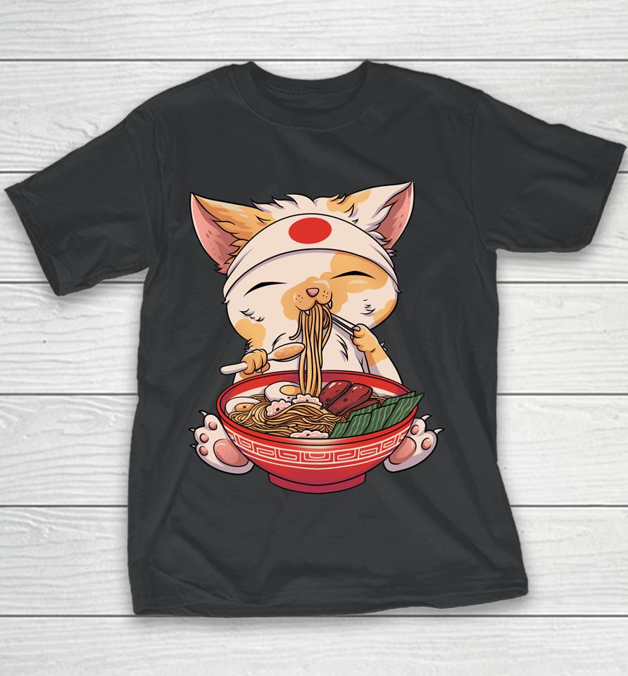 Kawaii Cat Ramen Noodles Cute Kitten Japanese Anime Gifts Youth T-Shirt