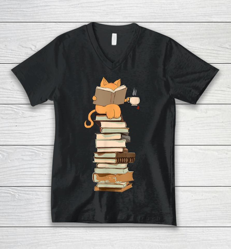 Kawaii Cats Books Unisex V-Neck T-Shirt