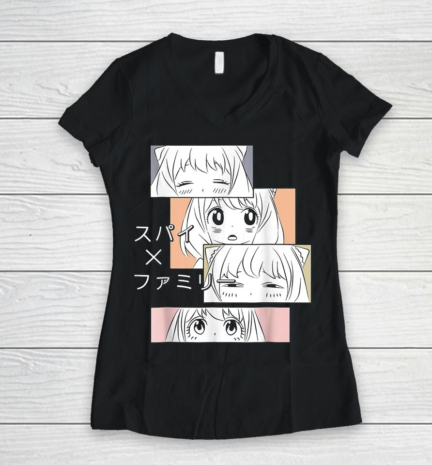 Kawaii Cute Anya Family X Spy Girl Emotion Design Women V-Neck T-Shirt