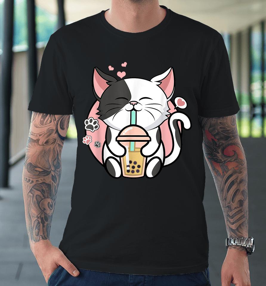 Kawaii Cute Cat Boba Bubble Milk Tea Anime Girls Teen Neko Premium T-Shirt