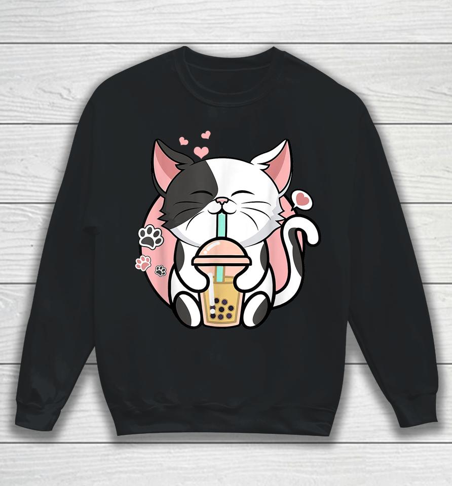 Kawaii Cute Cat Boba Bubble Milk Tea Anime Girls Teen Neko Sweatshirt