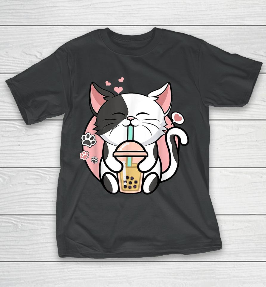 Kawaii Cute Cat Boba Bubble Milk Tea Anime Girls Teen Neko T-Shirt
