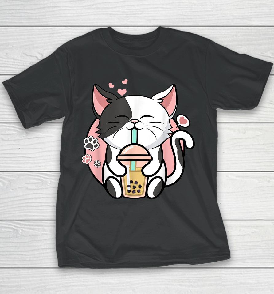 Kawaii Cute Cat Boba Bubble Milk Tea Anime Girls Teen Neko Youth T-Shirt