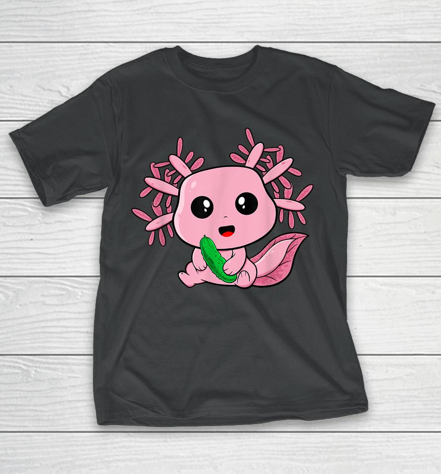 Kawaii Funny Axolotl With Pickles Foodie Teens Anime Lover T-Shirt