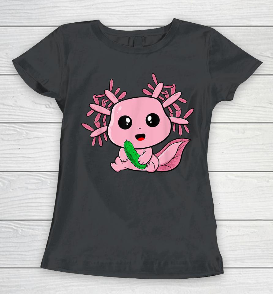 Kawaii Funny Axolotl With Pickles Foodie Teens Anime Lover Women T-Shirt
