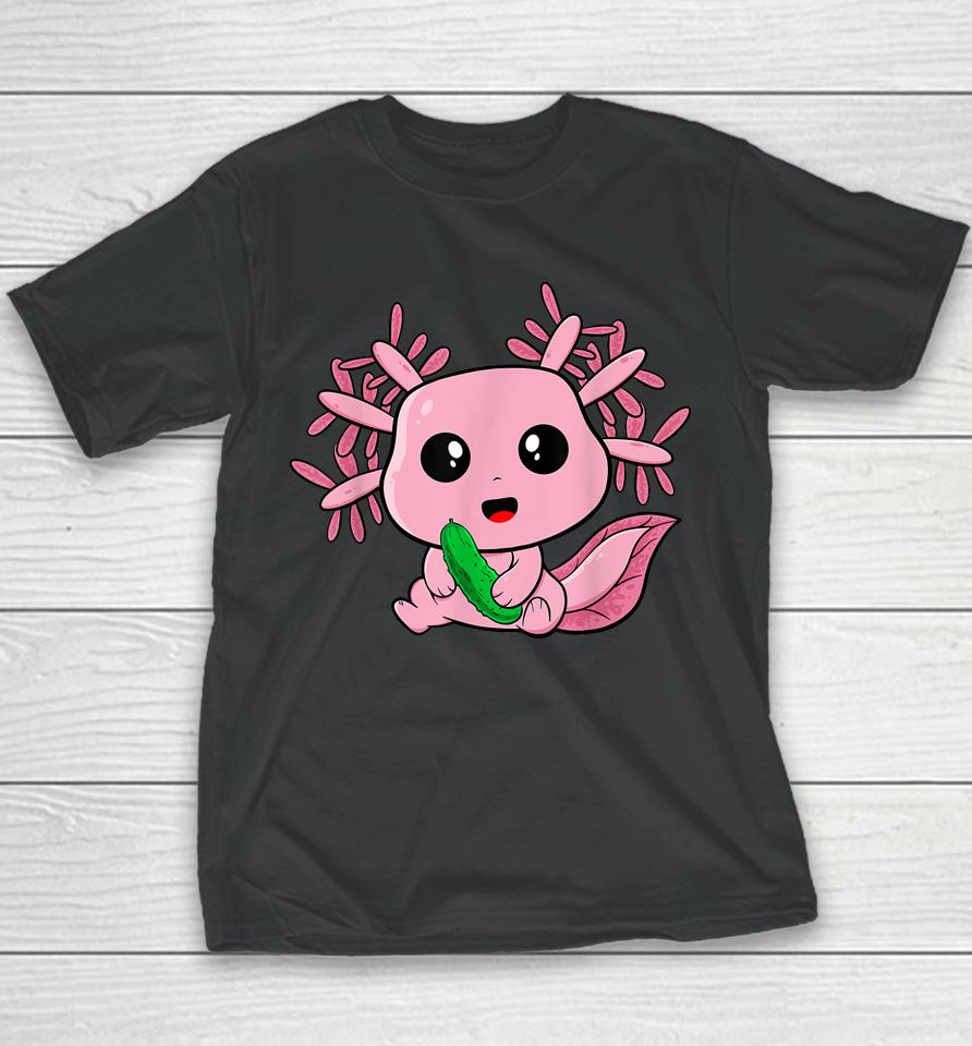 Kawaii Funny Axolotl With Pickles Foodie Teens Anime Lover Youth T-Shirt
