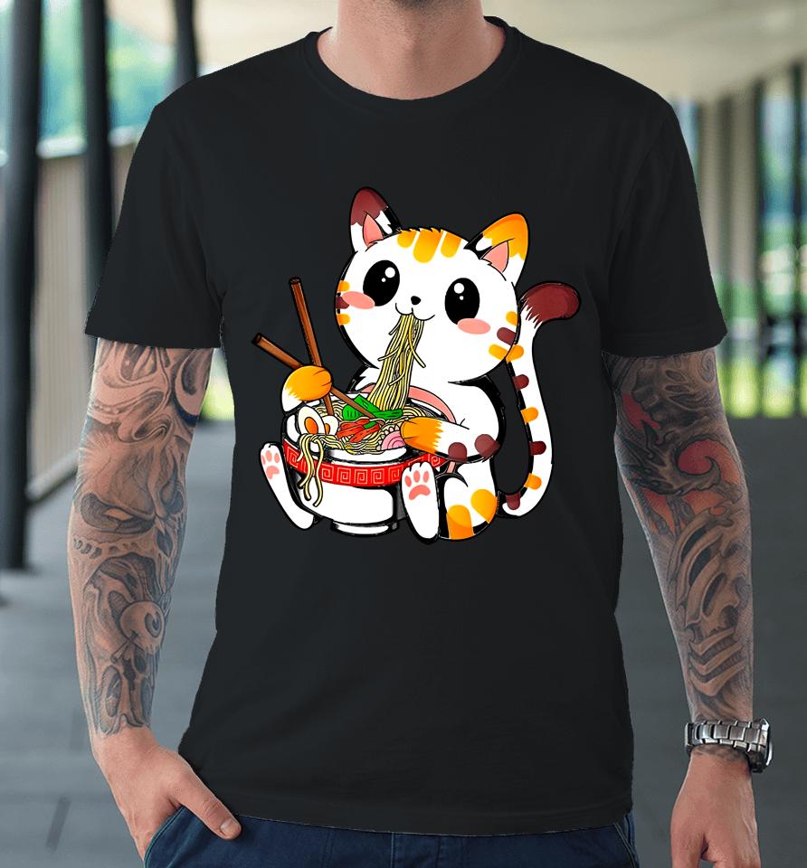 Kawaii Japanese Orange Cat Ramen Premium T-Shirt