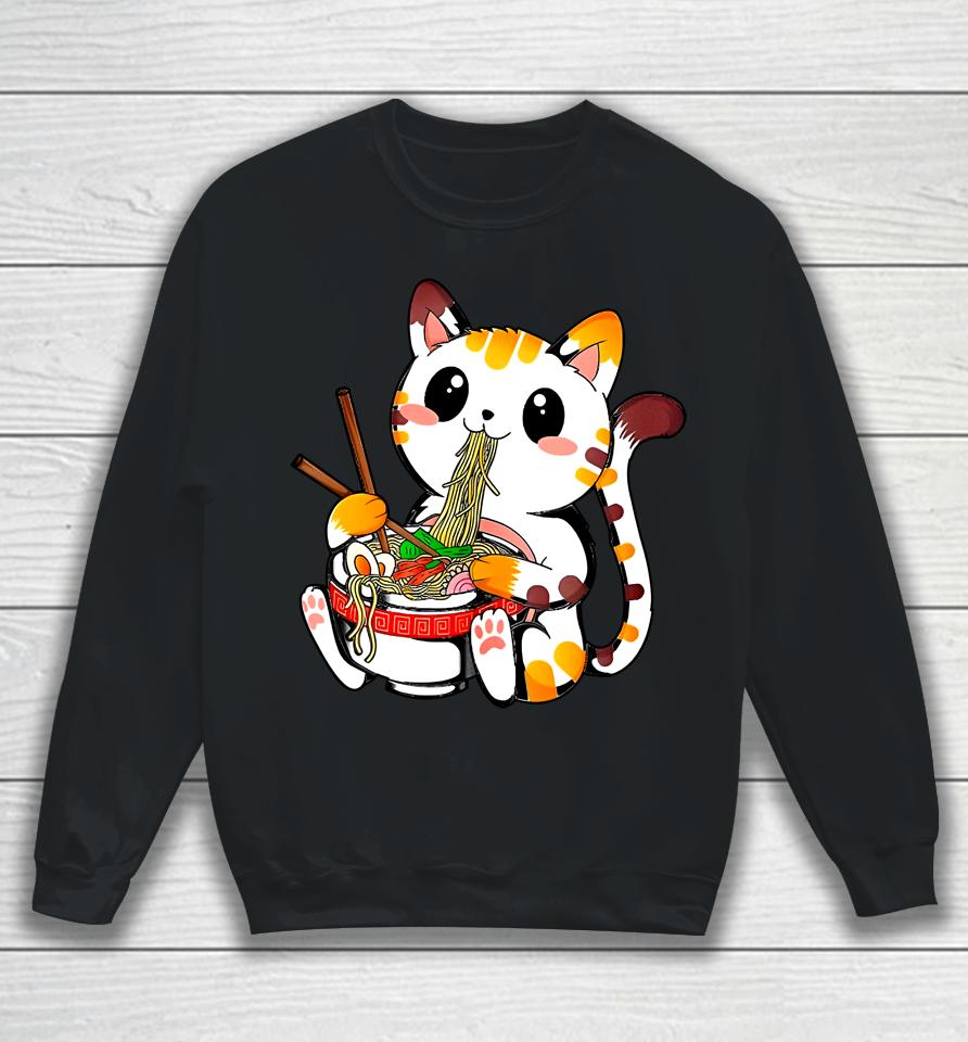 Kawaii Japanese Orange Cat Ramen Sweatshirt