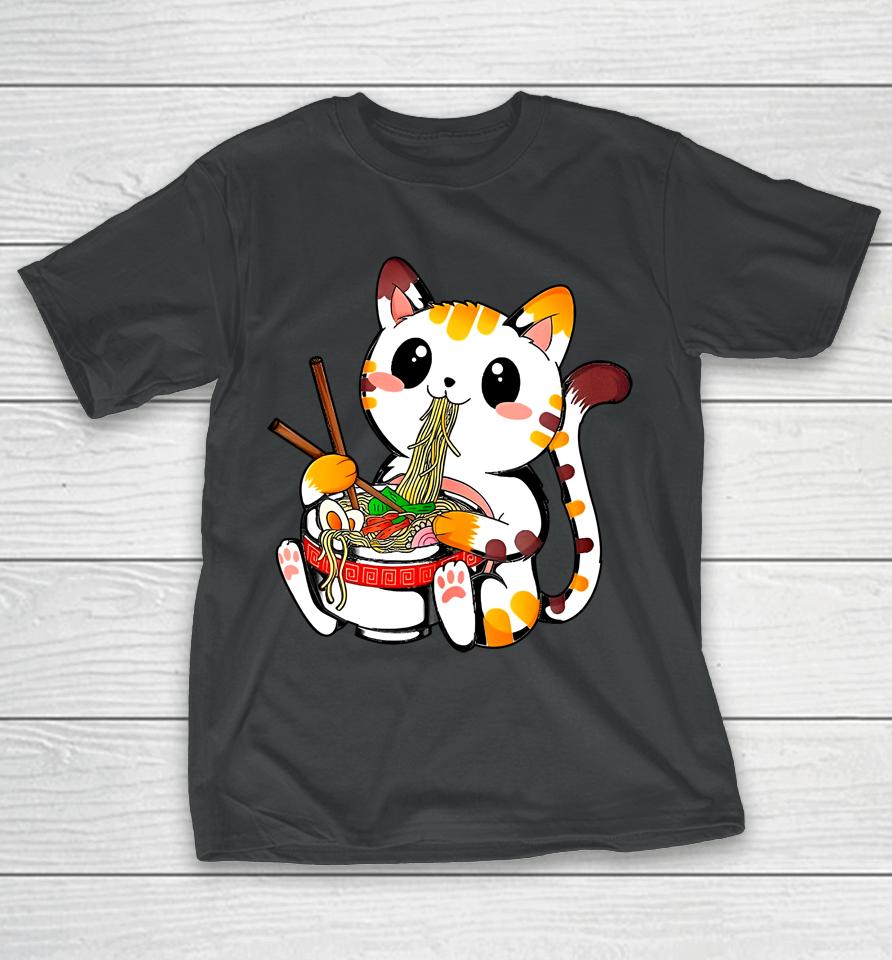 Kawaii Japanese Orange Cat Ramen T-Shirt